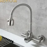 Wall Mounted Stream Sprayer Kitchen Faucet Single Handle Dual Holes SUS304
