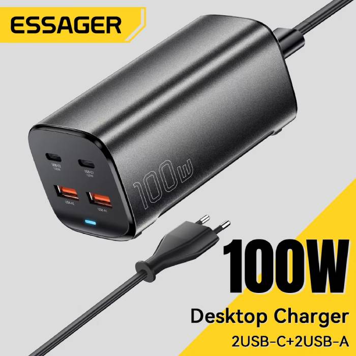 Essager 100W USB C GaN Charger Desktop Quick Charge QC 4.0 3.0 Type C Fast-used-mobile-photo-bangladesh-buy-sale-exchange-shop