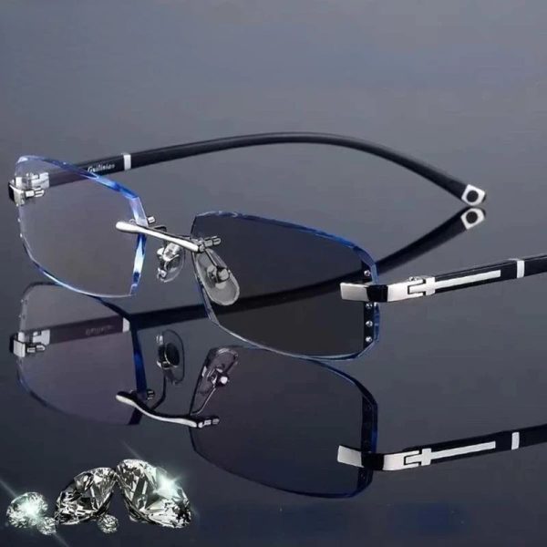 Luxury Diamond Cutting Photochromic Reading Glasses Men Business Rimless Eyeglasses-used-mobile-photo-bangladesh-buy-sale-exchange-shop