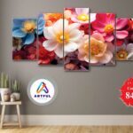 5-Piece 3D Flower Printed Wall Canvas Art Set - Artful Home Decor