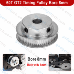 60 Teeth 8mm Pulley 8mm Shaft Hole Aluminum GT2 Timing Pulley 8mm Bore Shaft Pulley 60 Tooth 6mm Wide Timing Belt For CNC 3D Printer