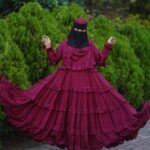 Anika Borka 2 with Big Hijab for Women Muslim Outwear Dubai Cherry Georgette Premium Quality