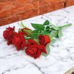 Red Rose Flower Bunch   5 Natural Looking Flowers 12