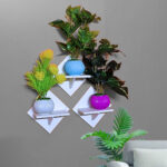 Square Shape Wall Shelf Without Flower Self Adhesive Punch Free