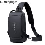 Multifunction Patent Leather Chest Bag Men Waterproof Men Crossbody Bag
