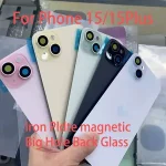 Big Hole Back Glass Cover iPhone 15 15Plus Iron Frame Magnetic Ring wireless Charging Coil With Free Back Waterproof Sticker Bangladesh (New)