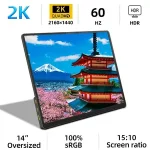 ZSUS 2160*1440 14 inch 2K Portable Monitor 60HZ Laptop XBox PS4 / 5 Switch TV Box Cell Phone PC Extension Mobile Bangladesh (New)