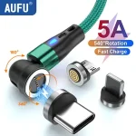 AUFU 5A Magnetic Fast Charging Cable 540 Rotate Magnetic Micro USB Type C Cable iPhone 14 Samsung Xiaomi Mobile Phone Cable Bangladesh (New)