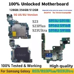 100% Unlocked Motherboard Samsung Galaxy 5G S23 Plus S916B S916U S911U S911B S23 Ultra S918U S918B Logic Board Chips Bangladesh (New)