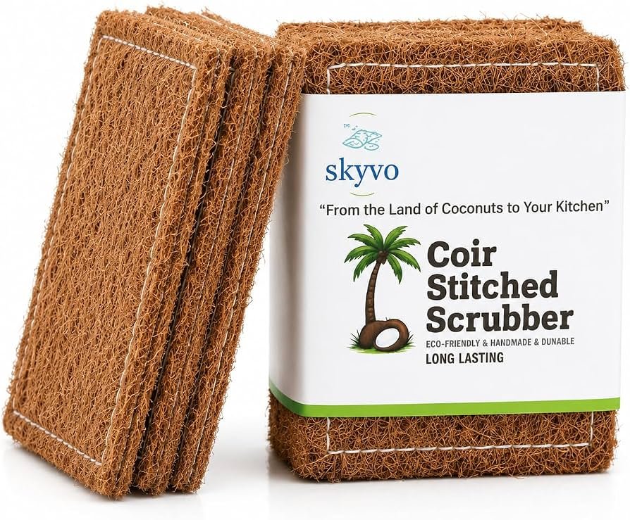 2026/08/1000026157.jpg Pack of 5 Handmade Organic Coco Coir fiber Dish ScrubberCoconut - Image 1