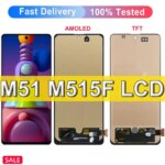AMOLED TFT M51 Display Screen with Frame Samsung Galaxy M51 M515 M515F Lcd Display Touch Screen Assembly Replacement (New)