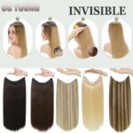 20 inch 100g Blond Halo Hair Extensions 100% Human Hair with Invisible Transparent Wire Adjustable Size Secure Clip on Hairpiece (New)