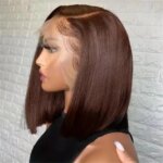 Chocolate Brown Strot Bob Wig 13x4 Transparent Fronal Lace Human Hair Wigs #4 Color Lace Frontal Straight Bob Wig For Women (New)