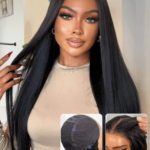 Nadula 7x5 Bye-Bye Slip™ Wig Black Yaki Straight Flexible Mesh Cap Wig with Secure Silicone Strips and Drawstring Glueless Wig (New)