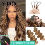 4/27 Highlight Body Wave Feather Crochet Hair Extensions Brown Honey Blonde 100% Human Hair Miracle Knotless For Boho Braiding (New)