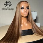Highlight Brown Mix Blonde 13x4 HD Synthetic Lace Front Wigs Pre-Plucked Long Straight HD Lace Wigs For Women Daily Party Use (New)