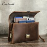 CONTACTS Men Clutch Handbag Double Password Design Genuine Leather Clutch for Male Vintage Wallet Large Capacity Purse Male (New)