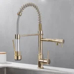 Black and Golden Brass Pulling Kitchen Sink Faucets Dual Outlet Water-Cold