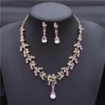 Crystal Bridal Wedding Jewelry Sets Women Gold Color Rhinestone Necklace Long Earrings Set Dress Accessories Bridesmaid (New)