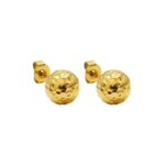 18k Gold Plated Stainless Steel Waterproof Hammer Texture Round Small Ball Stud Earrings for Women Girls Jewelry Gift (New)