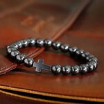 New Men Beads Cross Hematite Bracelets Wholesale Bileklik Meditation Bead Bracelet Women Yoga Jewelry Homme (New)