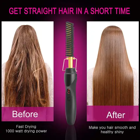 H69199fcaa4704ef98c61815e165eb95cN_480x480q75 2 In1 Hot Comb Hair Straightener Electric Heating Comb Fast Heating Portable Travel Anti-Scald Beard Straightener Press Comb (New) - Image 1