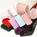 9 16 25 38MM Nylon Velvet Ribbon with Silver Glitter Lurex for Handmade Gift Bouquet Wrapping Supplies Home Party Deco 10 Yards (New)