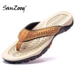 Plus Big Size 49 50 51 52 Mens Flip Flops Slippers PU Leather Beach Shoes TPR Outsoles Hard-Wearing Outdoor Style (New)