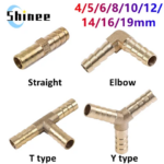 Brass Barb Pipe Fitting Straight Elbow T Y Shape 2 3 Way Connector Adapter for 4mm to 19mm 8/10/14/16mm Hose Reduce Copper Tube (New)