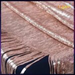 Rose Gold Sequins Fabric with Tassel Embroidered Mesh Lace Fabric for Dresses Clothing Making Sequin Curtain Backdrop Decor (New)