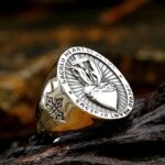 Vintage Catholic Stainless Steel Sacred Heart of Jesus Ring Unique Creative Letter Heart Shaped Cross Ring Men Jewelry Gift (New)