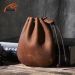 Vintage Coin Purse Men Women Genuine Leather Casual Small Coin Wallet Hard Leather Money Pocket Drawstring Storage Bag NUPUGOO (New)