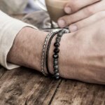 Mens Bracelet 3 pieces/lot Set Handmade DIY mix Natural Stone Classic Beads Genuine Leather and Stainless Steel Chain 2018 New (New)