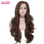 Imstyle Brown Wig Synthetic Lace Front Wigs For Women Long Wavy Wig Mixed Color Heat Resistant Fiber Natural Hairline Wig (New)