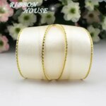 (25 Yards/Lot) 20/25/40mm Satin Ribbons Cream White Gold Edge Wholesale High Quality Gift Packaging Ribbons (New)