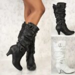 Winter Fashion Mid Calf Spike High Heels White Black Ridding Western Boots Street autumn Ladies Shoes Plus Size Womens Boot (New)