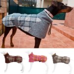 Warm Fleece Winter Big Dog Clothes Fashion Plaid Print Pet Jacket with Belt for Medium Large Dogs Greyhound Weimaraner Clothing (New)