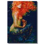 Amishop lovely Counted Cross Stitch Kit Red Hair Mermaid and Blue Sea RTO M596 Embroidery (New)
