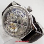 PARNIS Luxury 44mm Skeleton Hollow Dial Mechanical Hand Winding 6497 Movement Mens Wristwatch Relogio Masculino (New)