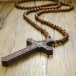 Vnox 36" Long Rosary Necklace Large Wood Jesus Christ Cross Pendant With Wooden Beads Sweater Chain Male Collier Statement Jewel (New)