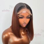 Ombre Brown #4 Straight Virgin Human Hair Wigs 2x6 4x4 HD Lace Closure Raw Vietnamese Bob Wigs Bone Straight Hair Wig (New)
