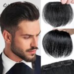 OLACARE 4Inch Hair Bangs for Mens Clips in Real Hair Bang Cover High Forehead 100% Human Hair Bangs Fringe Extension for Volume (New)