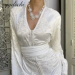 Customized Sexy V-neck Lace Evening Gowns Mermaid White Caftan Appliques Long Sleeves Formal Party Prom Dress 2026 Wedding Dress (New)