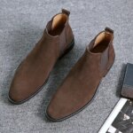 Mens Retro Classical Chelsea Boots Cow Suede Genuine Leather Men Fashion Ankle Boot Mens Casual Short Boots High-Top Shoes (New)
