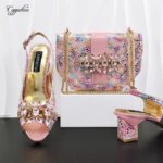 Peach Women Shoes And Bag Set Fashion African Ladies High Heels Sandals Match With Handbag Pumps Clutch Sandales Femmes 007-1B (New)