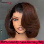 Ombre Chocolate brown T1B44x4 Lace Closure Straight Bob Wigs Pre Bleached Glueless Human Hair Straight Layered Cut Face-Framing (New)