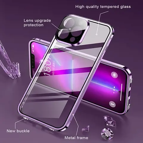 S067cb7deadcc48e3957ae92c4c31db2ex_480x480q75 Double Sided HD Glass Metal Frame Case iPhone17 16 15 14 13 12 11 Pro Max Shockproof Lock Catch Cover Camera Lens Protection (New) - Image 1