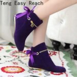 Sweet Bow Ankle Boots Women Faux Suede Boots Short Fashion Round Toe Solid Ankle Boots Woman Plus Size 35-43 (New)