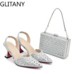 New Design Nigerian Women Shoes and Bag Set Decorated with Rhinestone in Italy African Party Luxury Heel Shoes Pumps with Heels (New)