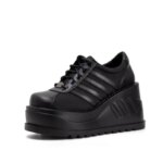 Black waterproof oxford cloth thick-soled shoes for women 9cm height-enhancing small leather shoes lace-up single shoes (New)